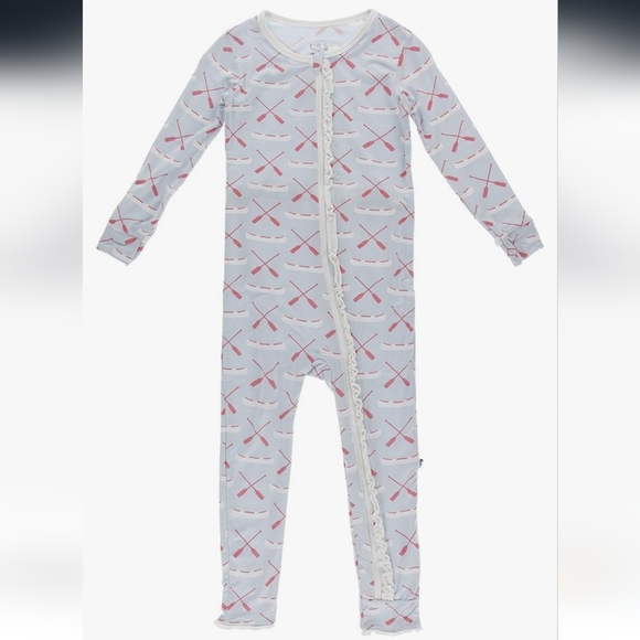 KicKee Pants Ruffle Bamboo Onesie Dew Paddles And Canoe Size 12-18 Months - Picture 1 of 7